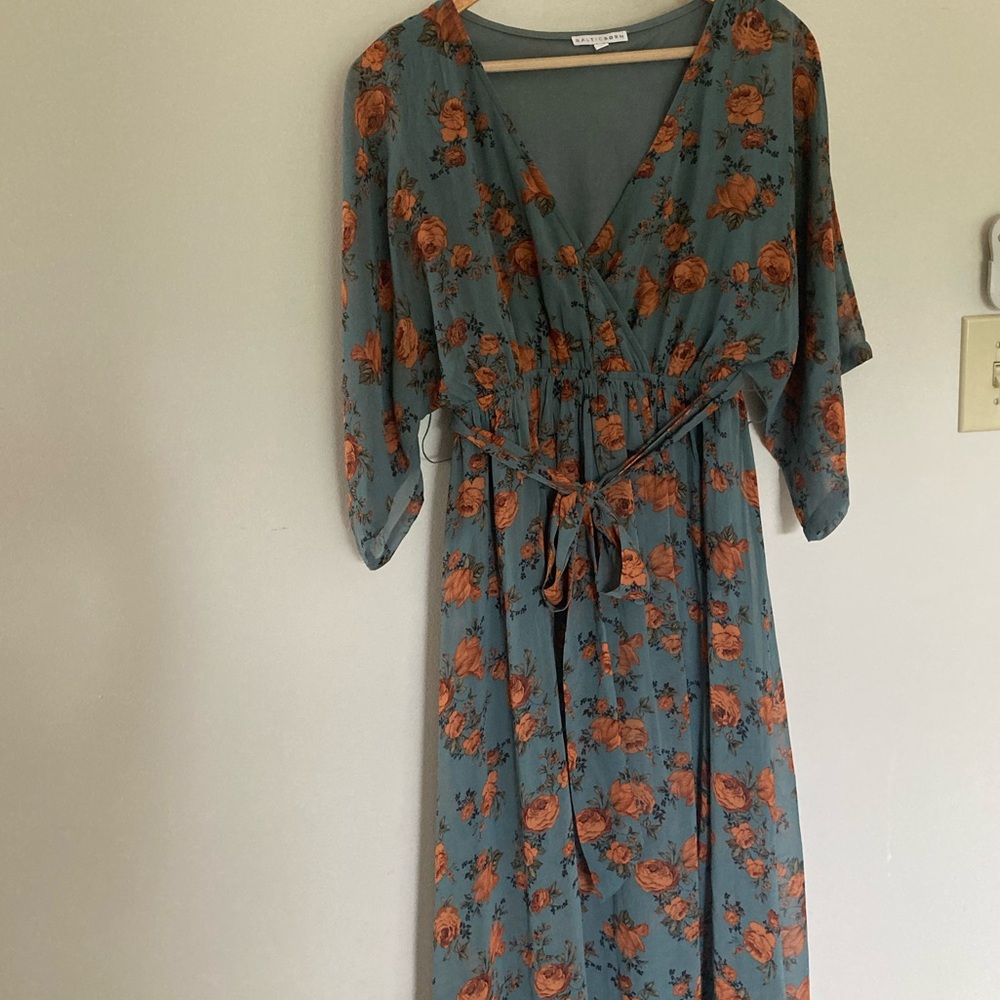 Baltic Born Orange Floral Kimono Wrap Maxi Dress